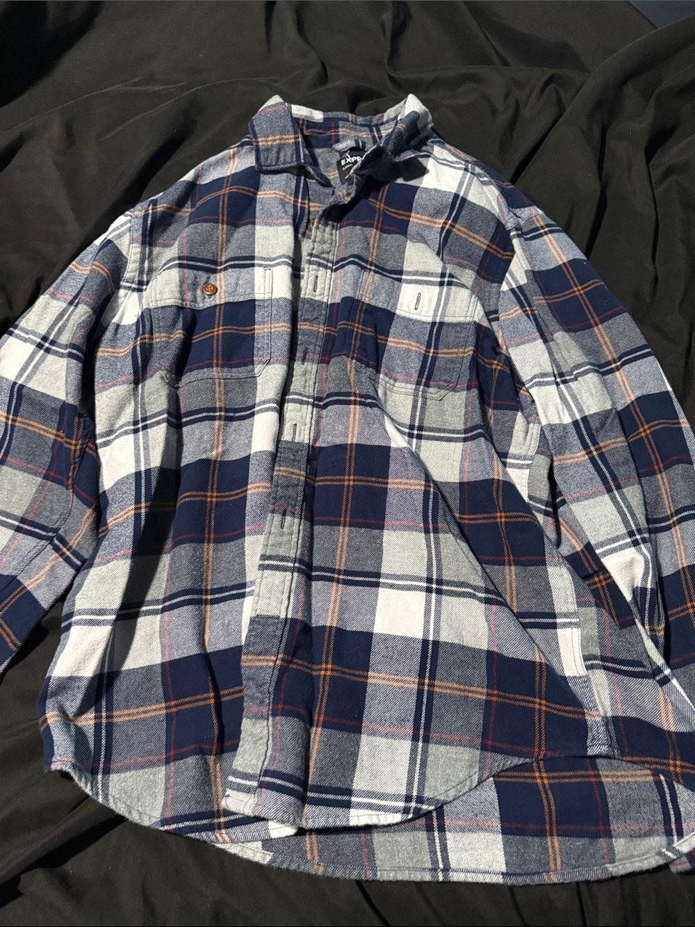 Express Men's Navy, White & Orange Plaid Button-Down Shirt